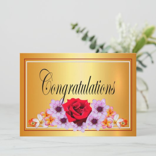 Invitation Belle conception florale or félicitations (Debout devant)