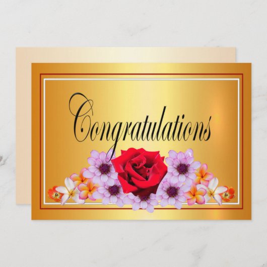 Invitation Belle conception florale or félicitations (Devant / Derrière)