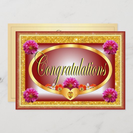 Invitation Belle conception florale rouge félicitations (Devant / Derrière)