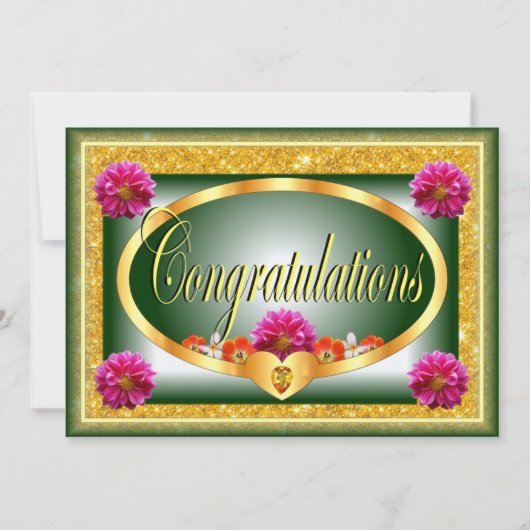 Invitation Belle conception florale verte félicitations (Devant)