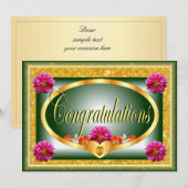 Invitation Belle conception florale verte félicitations (Devant / Derrière)