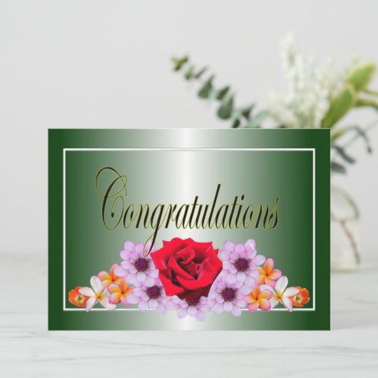 Invitation Belle conception florale verte félicitations (Debout devant)