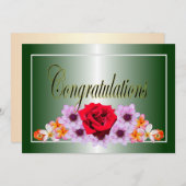 Invitation Belle conception florale verte félicitations (Devant / Derrière)