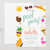 Invitation Belle Cool Piscine Tropicale Fête d'été Anniversai (Devant / Derrière)