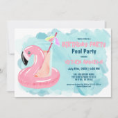 Invitation Belle Cool Tropical Flamant rose Piscine fête Anni (Devant)
