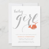 Invitation Belle corail typographie bébé fille douche (Devant)