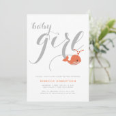 Invitation Belle corail typographie bébé fille douche (Debout devant)