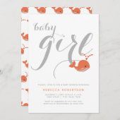 Invitation Belle corail typographie bébé fille douche (Devant / Derrière)