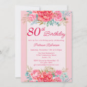 Invitation Belle Coral rose floral 80e fête d'anniversaire (Devant)