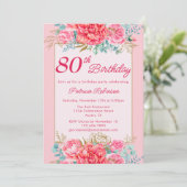 Invitation Belle Coral rose floral 80e fête d'anniversaire (Debout devant)