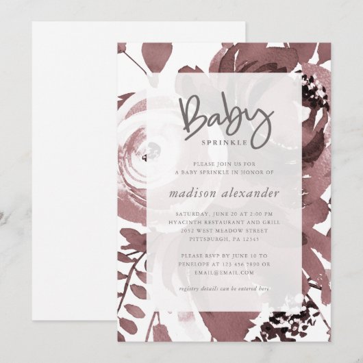 Invitation Belle couleur Rose Floral Baby Sprinkle (Devant / Derrière)