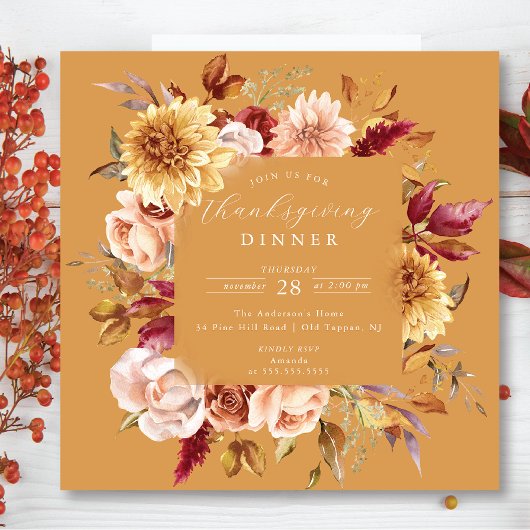 Invitation Belle couronne fleurie d'automne Thanksgiving