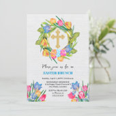 Invitation Belle Croix d'or OEufs de Pâques Tulipes (Debout devant)