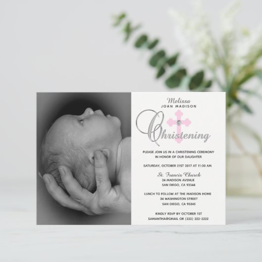 Invitation Belle croix rose blanche (Debout devant)