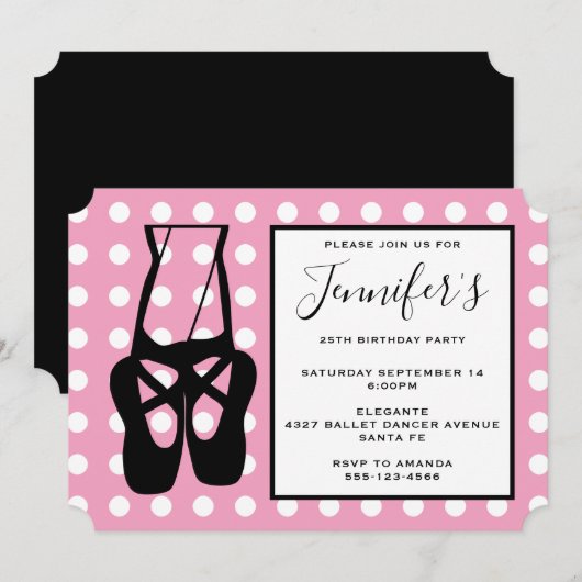 Invitation Belle Danse Ballet Jambes & Chaussons Anniversaire (Devant / Derrière)