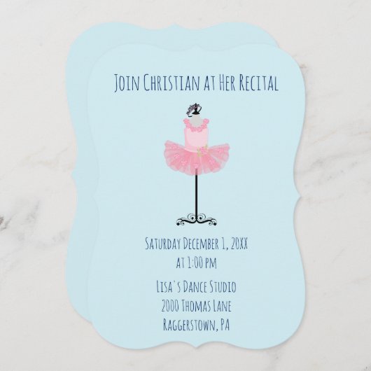 Invitation Belle Danse Bleue et Rose Considérant (Devant / Derrière)