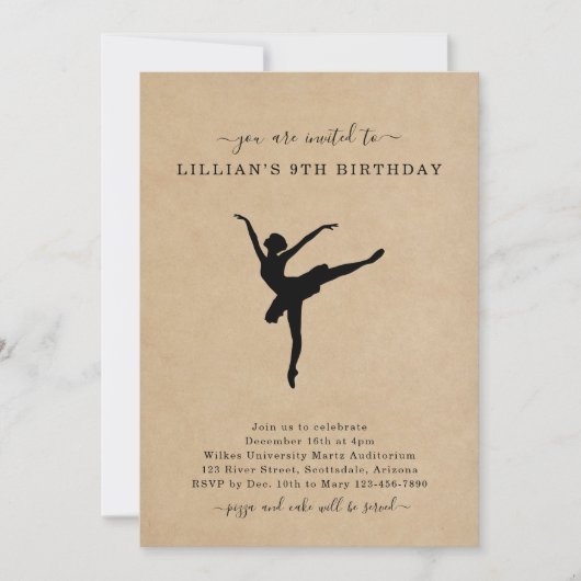 Invitation Belle Danse Rustique Ballet Anniversaire Invitatio (Devant)