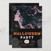 Invitation Belle déesse Sky rose Black Halloween (Devant / Derrière)