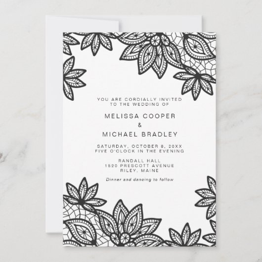 Invitation Belle dentelle noire Vintage Mariage (Devant)