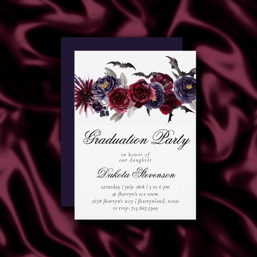 Invitation Belle déplaisante | Gothique Floral Bats Graduatio