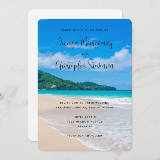 Invitation Belle Destination Tropicale Sandy Beach Mariage (Devant / Derrière)