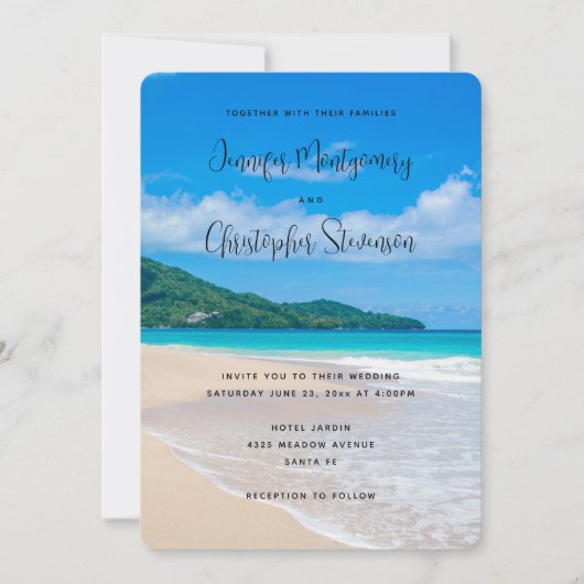 Invitation Belle Destination Tropicale Sandy Beach Mariage (Devant)