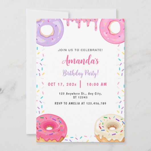 Invitation Belle Donut Douce Anniversaire (Devant)