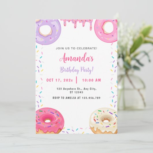Invitation Belle Donut Douce Anniversaire (Debout devant)