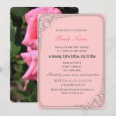 Invitation belle double rose chaud rose fleurs nuptiale douch (Devant / Derrière)