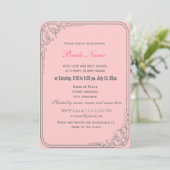 Invitation belle double rose chaud rose fleurs nuptiale douch (Debout devant)