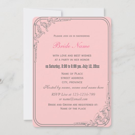 Invitation belle double rose chaud rose fleurs nuptiale douch (Devant)