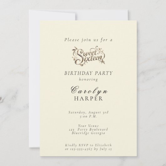 Invitation Belle Douce 16 Beurre-mouches brillants (Dos)