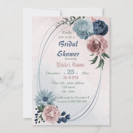 Invitation belle douche nuptiale à fleurs rose (Devant)