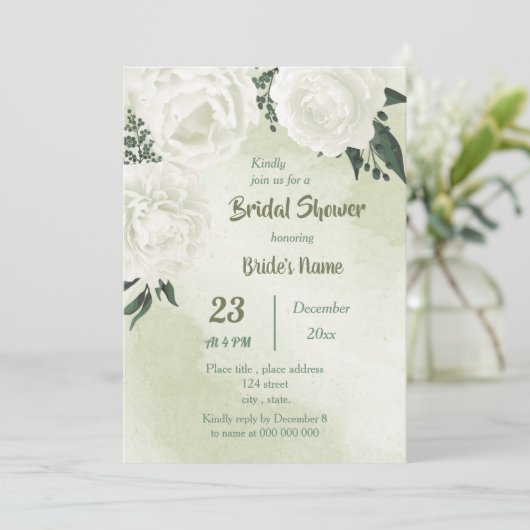 Invitation belle douche nuptiale blanche fleurie (Debout devant)