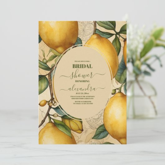Invitation belle douche nuptiale citron feuillage (Debout devant)