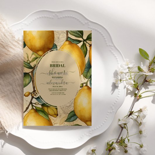 Invitation belle douche nuptiale citron feuillage