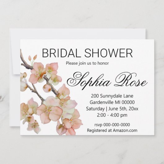 Invitation Belle douche nuptiale fleurie orange aquarelle (Devant)