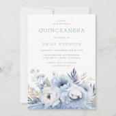 Invitation Belle Dusty Blue Floral Quinceanera Party (Devant)
