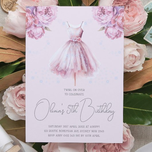Invitation Belle Dusty rose Ballerina Anniversaire