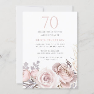 Invitation Belle Dusty Rose & Blush fête d'anniversaire 70e