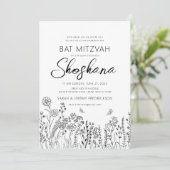 Invitation Belle écriture de Bat Mitzvah Esquisse florale élé (Debout devant)