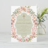 Invitation Belle église chrétienne Fleur Rose Dédication (Debout devant)