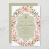 Invitation Belle église chrétienne Fleur Rose Dédication (Devant / Derrière)