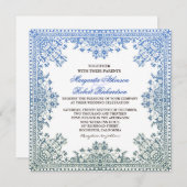 Invitation belle élégance cadre bleu mariage invite (Devant / Derrière)