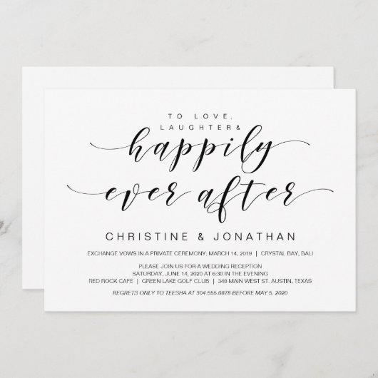 Invitation Belle Élégance, Mariage en Elopement Noir (Devant / Derrière)