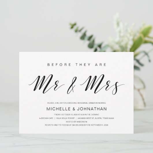 Invitation Belle Élégance, Script noir, Dîner de répétition (Debout devant)