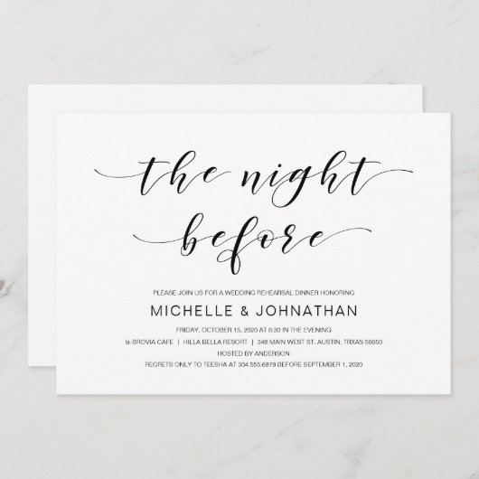 Invitation Belle Élégance, Script noir, Dîner de répétition (Devant / Derrière)