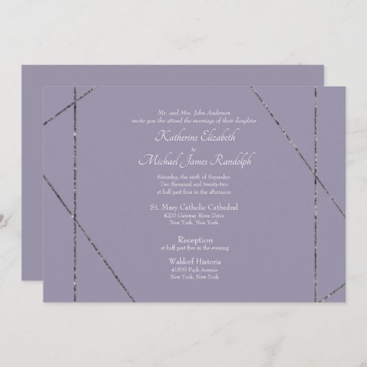 Invitation Belle Élégante Lavande Mariage II (Devant / Derrière)