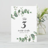 Invitation Belle élégante table de mariage au feuillage d'euc (Debout devant)