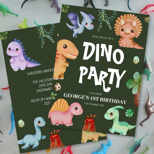 Invitation Belle Enfants Green Dino fête d'anniversaire